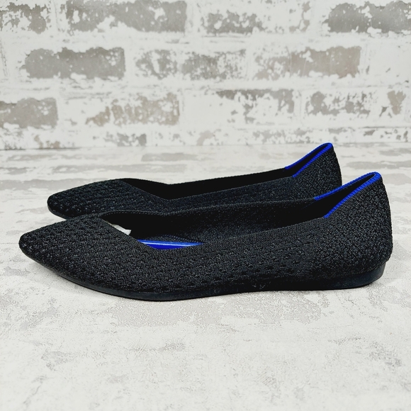 New Rothy's The Flat Black Knit Pointy Toe Slip On Loafers W746